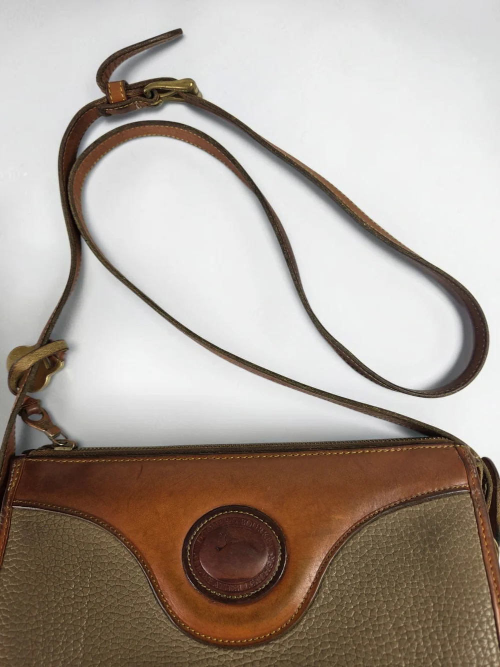 Dooney & Bourke All Weather Green and Brown Leather Messenger Crossbody